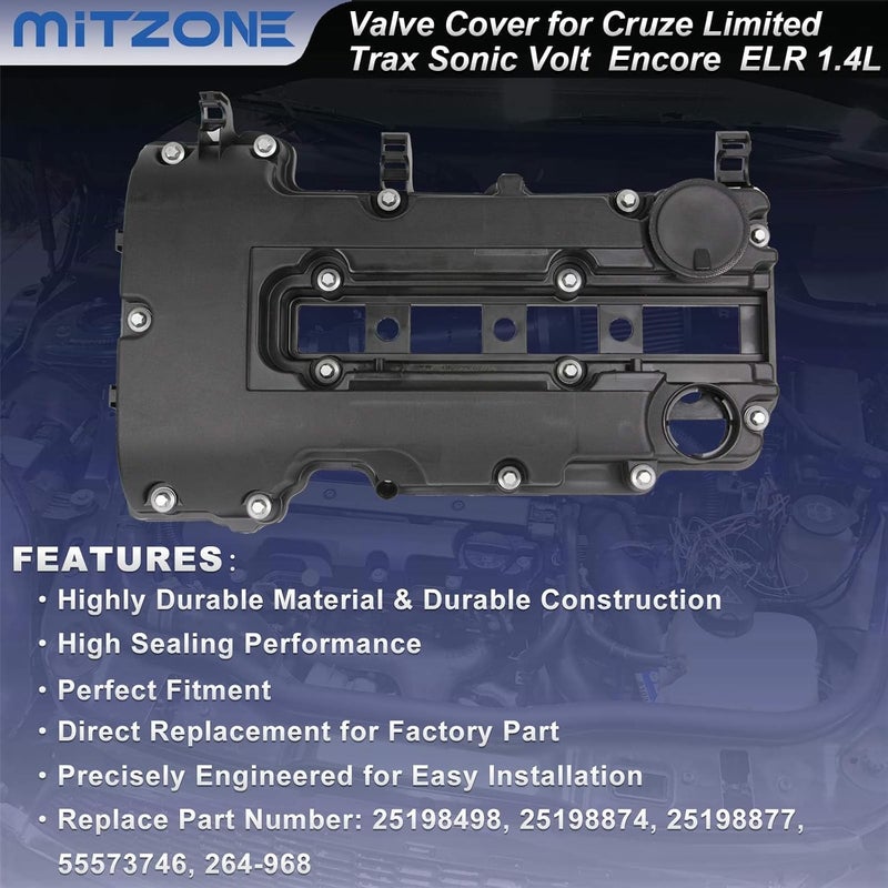 MITZONE Engine Valve Cover kit w/Gaskets & Bolts Compatible with 2011-2020 Chevrolet Chevy Cruze Sonic Volt Trax Buick Encore Cadillac ELR L4 Replaces # 25198874 55573746 264-968 - Image 3