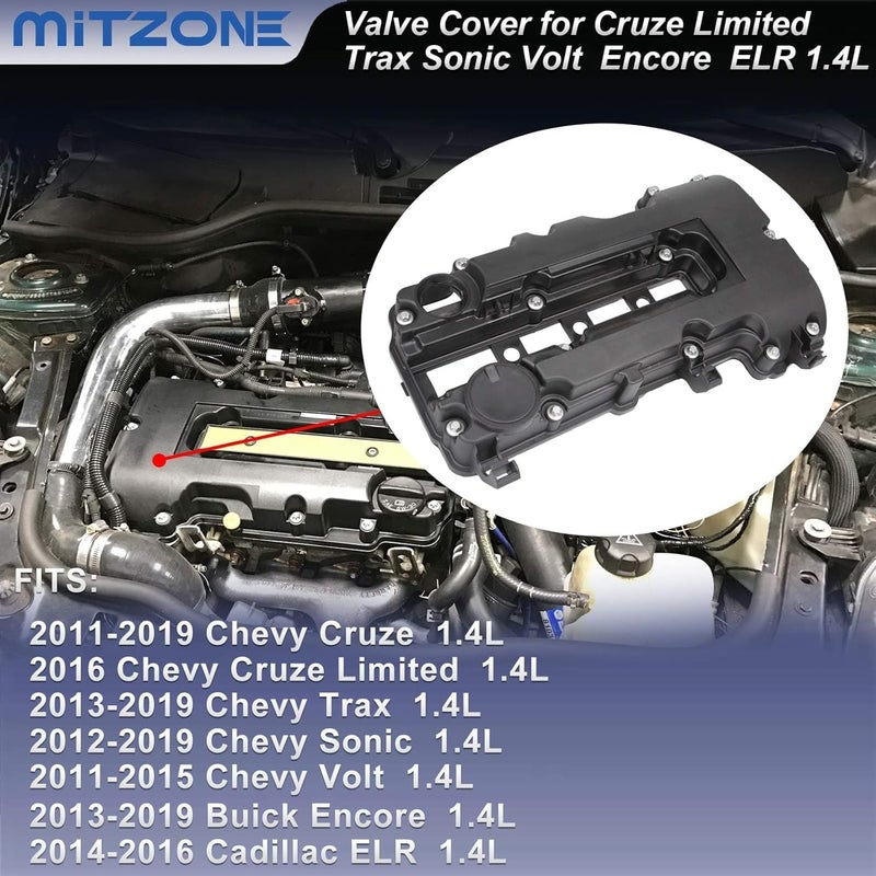 MITZONE Engine Valve Cover kit w/Gaskets & Bolts Compatible with 2011-2020 Chevrolet Chevy Cruze Sonic Volt Trax Buick Encore Cadillac ELR L4 Replaces # 25198874 55573746 264-968 - Image 4