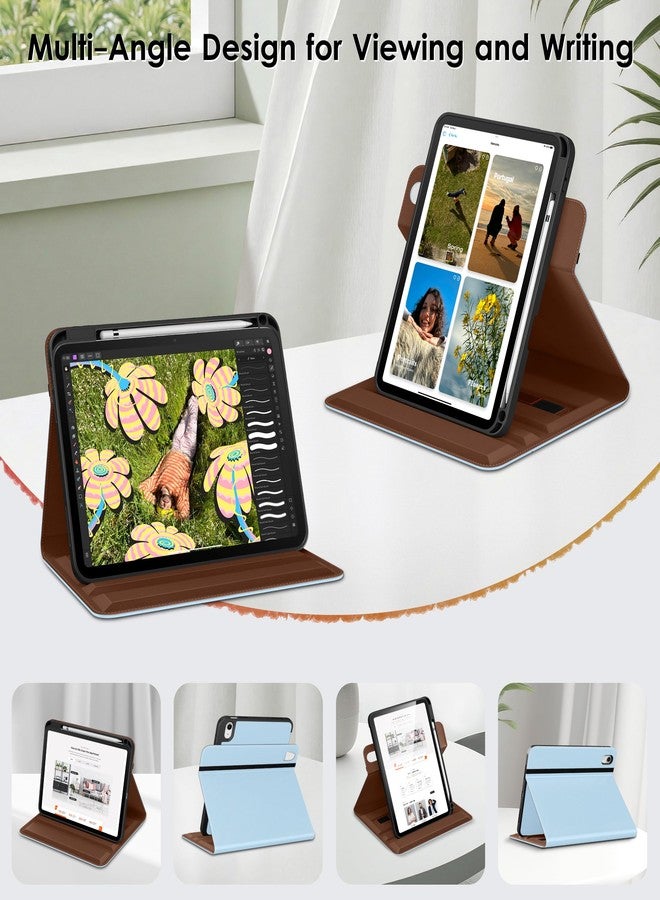 دتو جراب DTTO لجهاز iPad A16، جراب iPad من الجيل الحادي عشر/العاشر (2025/2022)، غطاء جلدي فاخر قابل للدوران 360 درجة مع حامل قلم، لون أزرق ثلجي - Image 2