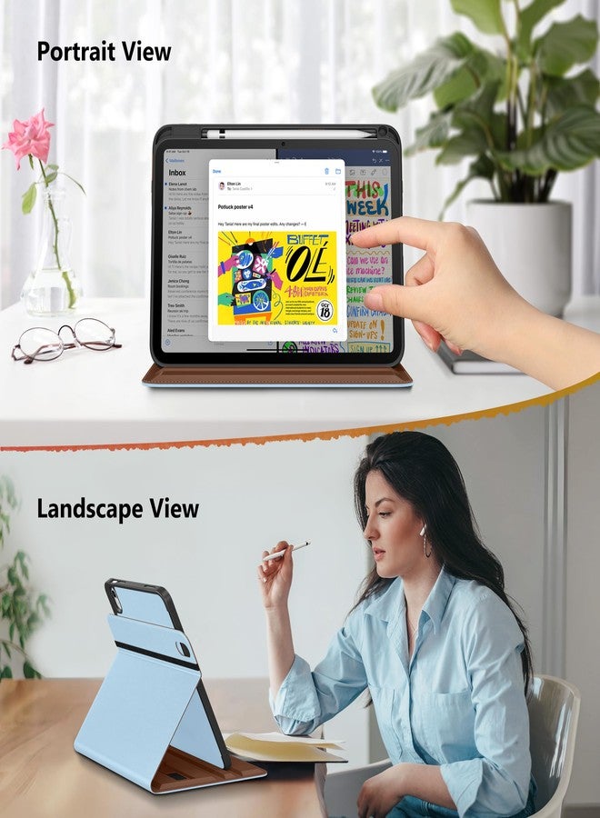 دتو جراب DTTO لجهاز iPad A16، جراب iPad من الجيل الحادي عشر/العاشر (2025/2022)، غطاء جلدي فاخر قابل للدوران 360 درجة مع حامل قلم، لون أزرق ثلجي - Image 3