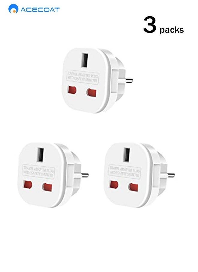 ACECOAT - 3 Packs EU Travel Plug Adapter,UK to European Power Converter Wall Charger Type G to Type C, E, F for Spain, France, Italy, Portugal, Germany, Netherlands, Greece, Poland, Turkey and More,White - Image 1