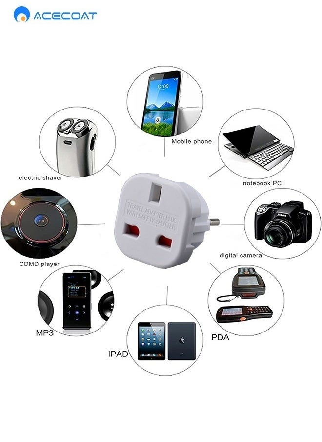 ACECOAT - 3 Packs EU Travel Plug Adapter,UK to European Power Converter Wall Charger Type G to Type C, E, F for Spain, France, Italy, Portugal, Germany, Netherlands, Greece, Poland, Turkey and More,White - Image 1