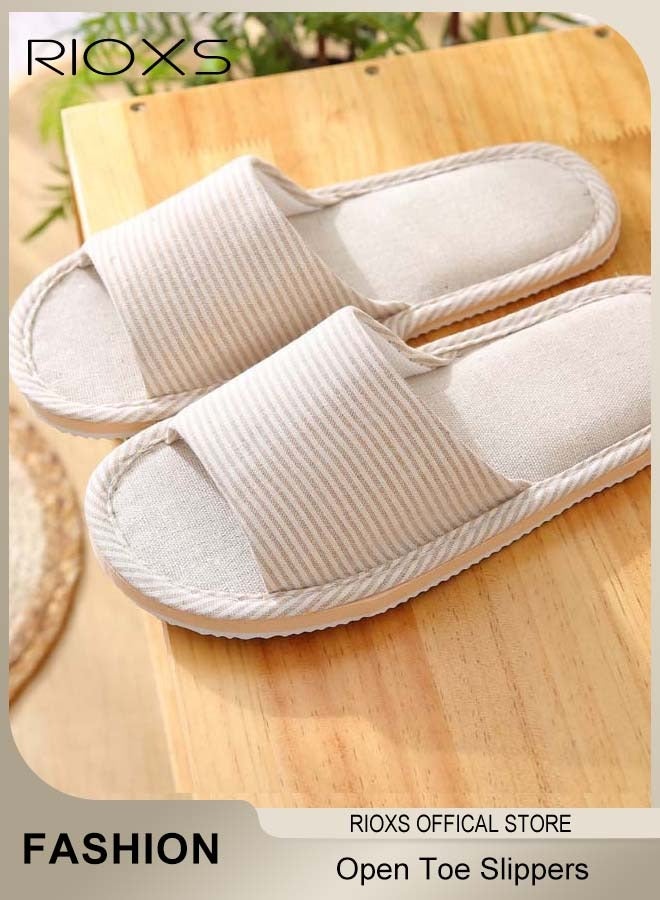 RIOXS Couple Slippers,Striped Cotton Open Toe Slippers For Men And Women,Unisex Anti-Slip Flat Sandal Slippers,Soft Breathable Linen Slippers,Open Toe Slippers For House/ Bedroom/ Living Room/ Indoor And Outdoor Use - Image 5