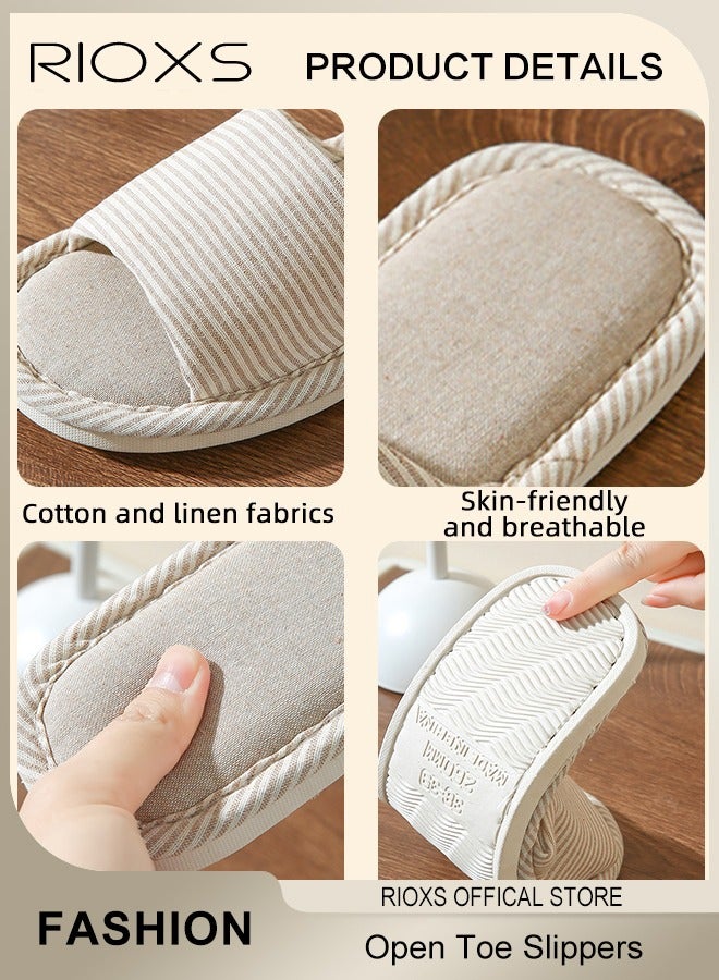 RIOXS Couple Slippers,Striped Cotton Open Toe Slippers For Men And Women,Unisex Anti-Slip Flat Sandal Slippers,Soft Breathable Linen Slippers,Open Toe Slippers For House/ Bedroom/ Living Room/ Indoor And Outdoor Use - Image 3