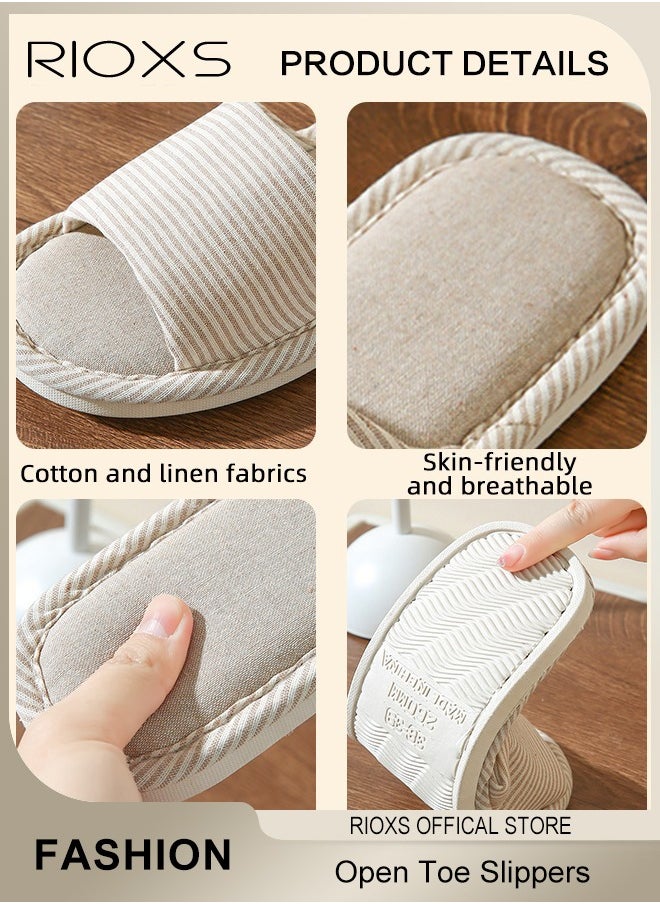 RIOXS Couple Slippers,Striped Cotton Open Toe Slippers For Men And Women,Unisex Anti-Slip Flat Sandal Slippers,Soft Breathable Linen Slippers,Open Toe Slippers For House/ Bedroom/ Living Room/ Indoor And Outdoor Use  - Image 4