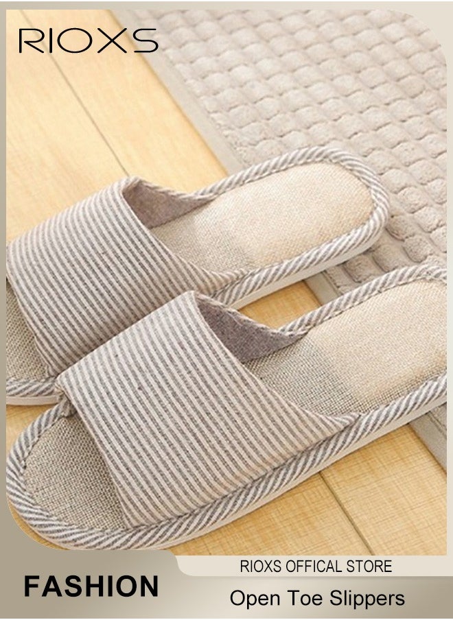 RIOXS Couple Slippers,Striped Cotton Open Toe Slippers For Men And Women,Unisex Anti-Slip Flat Sandal Slippers,Soft Breathable Linen Slippers,Open Toe Slippers For House/ Bedroom/ Living Room/ Indoor And Outdoor Use  - Image 5