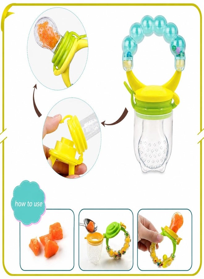 NVS KIDS Baby Fruit Nibbler Feeder with Rattle Handle, Silicone Juicer Food Pouch for 6 to 12 Months, Teether for Baby 3 to 6 Months, Self Feeding Essential with Protective Cap, Pack of 2 - Image 3