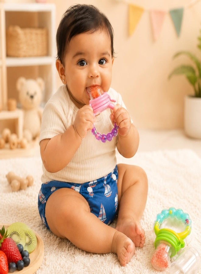 NVS KIDS Baby Fruit Nibbler Feeder with Rattle Handle, Silicone Juicer Food Pouch for 6 to 12 Months, Teether for Baby 3 to 6 Months, Self Feeding Essential with Protective Cap, Pack of 2 - Image 5