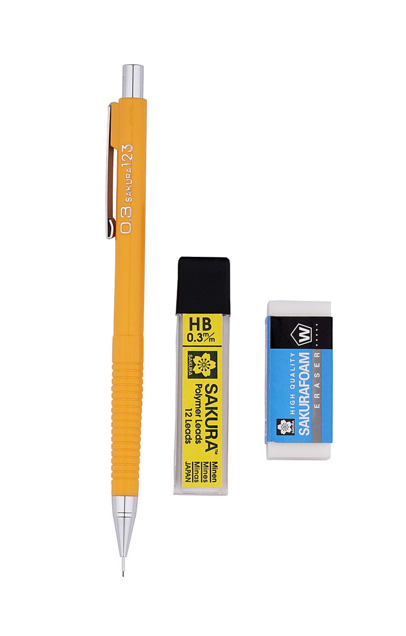 SAKURA Cushioning Point Mechanical Pencil Starter Set With Lead Refill, (Hb, 0.3) And Eraser, Ink black - Image 2
