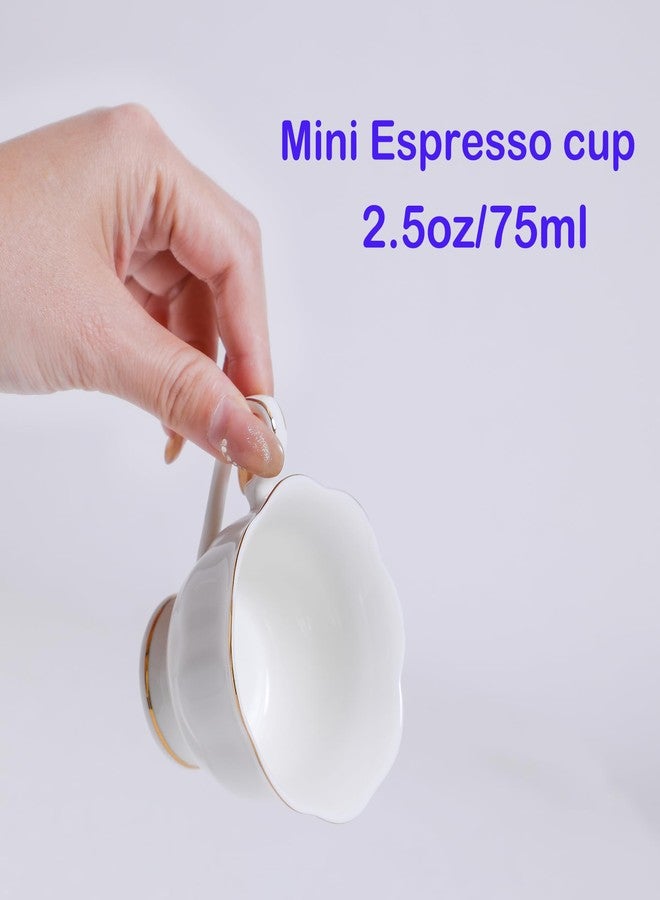 PRECITIME White Porcelain 75ml Demitasse Set of 8 (16-Piece) - 2.5oz Espresso Cups & Saucers, Elegant White & Gold Trim Coffee Set for Turkish Coffee, After Dinner, Gift Giving - Image 3