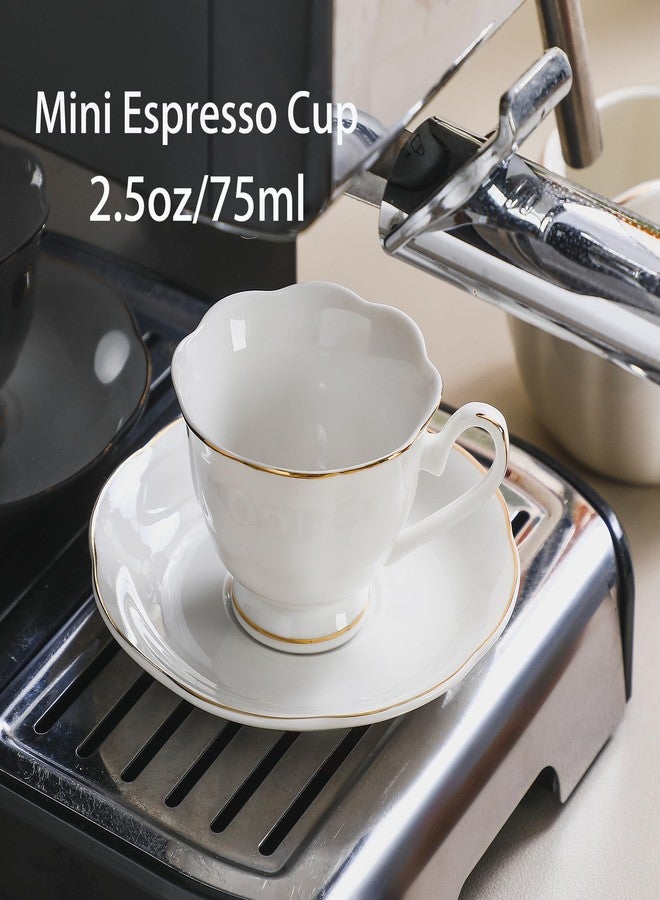 PRECITIME White Porcelain 75ml Demitasse Set of 8 (16-Piece) - 2.5oz Espresso Cups & Saucers, Elegant White & Gold Trim Coffee Set for Turkish Coffee, After Dinner, Gift Giving - Image 5