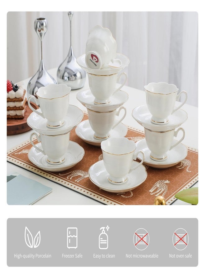 PRECITIME White Porcelain 75ml Demitasse Set of 8 (16-Piece) - 2.5oz Espresso Cups & Saucers, Elegant White & Gold Trim Coffee Set for Turkish Coffee, After Dinner, Gift Giving - Image 4