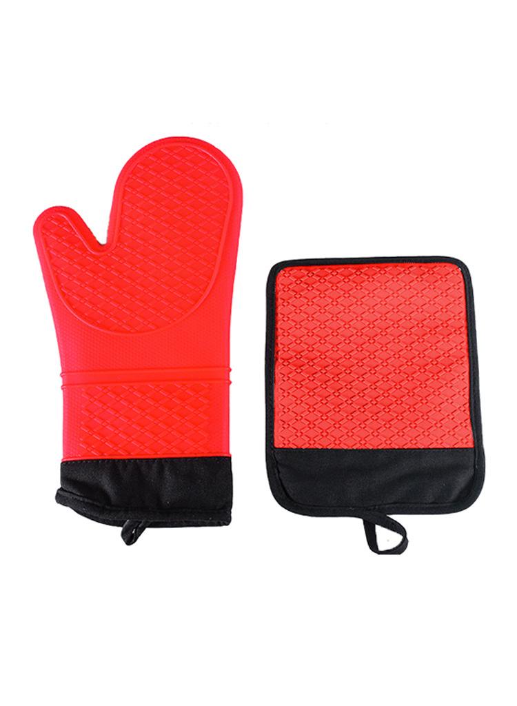 XiuWoo Silicone Oven Mitts and Pot Holders Set, Heat Resistant Mittens with Mini Gloves Hot Pads, for Kitchen Baking Cooking, Quilted Liner, Black,Pack of 6  - Image 1