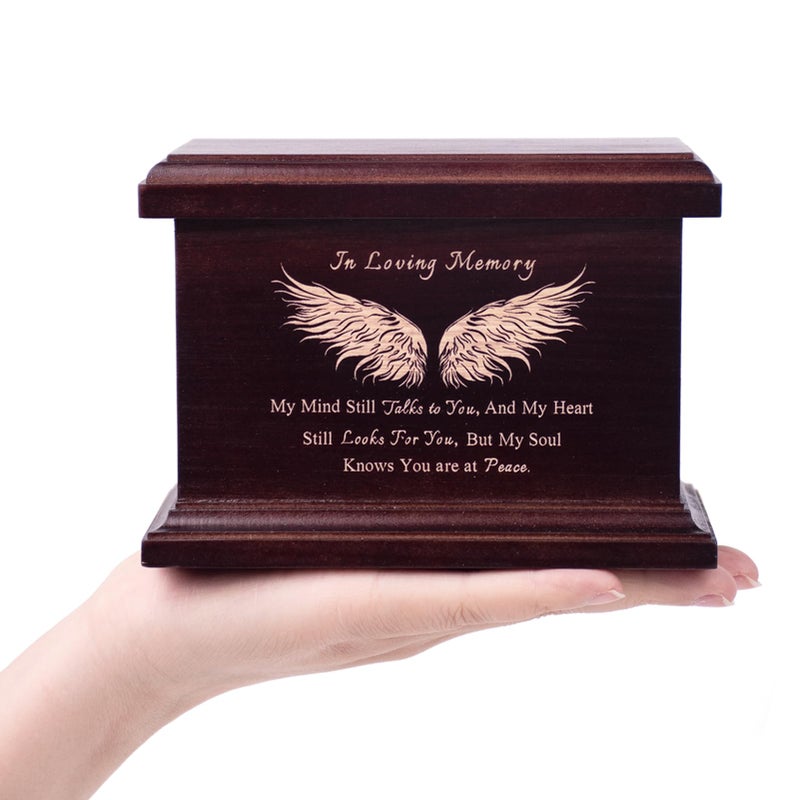 6 Inch Small Wooden Urn for Human Ashes  Keepsake Urn for Men  Women Funeral Ashes Holder Wooden Urn Box and Casket with Wing Design