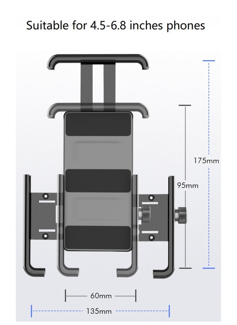 حامل هاتف للدراجة، حامل هاتف للدراجات النارية، حامل قابل للتعديل مع دوران 360 درجة لمشبك مقود الدراجة النارية/الدراجة وحامل مرآة الرؤية الخلفية يناسب الهواتف الذكية مقاس 4.5-6.8 بوصة - pzsku/ZB373DAB1F65DD5B60297Z/45/_/1718098669/9c1a6225-3ecd-484b-a7a1-d933e56392e7