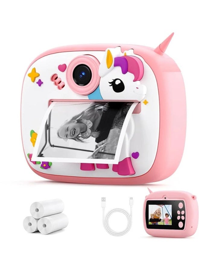 Kids Unicorn Instant Print Camera | Thermal Printing Digital Camera for Children | HD Photo & Video | Rechargeable | DIY Black & White Printing Camera | Birthday Gift for Girls & Boys(Print Color: Black & White Display: 2.4-inch Color Screen Photo Resolution: HD Video Recording: Yes Battery: Rechargeable Lithium Battery) - Image 1