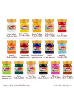 Flash Flash Acrylic Colour Set For Adults Kids Professionals-16 Acrylic Painting Colour Set of 50ml Each-High Pigment Strength Eco Friendly Non Fading Non Toxic Multi Surface Acrylic Paint (50 ml each, 16 Colours)  - Image 2