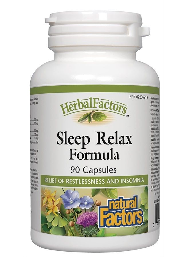 natural Factors Herbal Factors Sleep Relax Formula by Natural Factors, Natural Sleep Aid with Valerian Root, Passion Flower and Skullcap, Non-GMO, 90 capsules (90 servings)  - Image 1