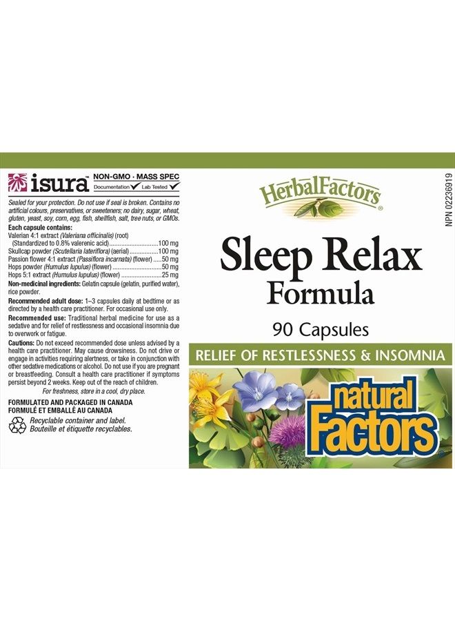 natural Factors Herbal Factors Sleep Relax Formula by Natural Factors, Natural Sleep Aid with Valerian Root, Passion Flower and Skullcap, Non-GMO, 90 capsules (90 servings)  - Image 2