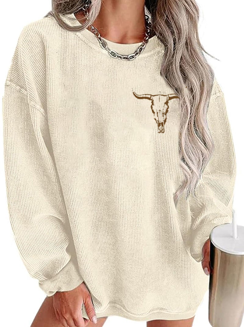 UNIQUEONE Boho Cow Skull Sweatshirt Women Cowgirl Shirt Rodeo Western Country Concert Outfits Nashville Graphic Pullover Tops - Image 1