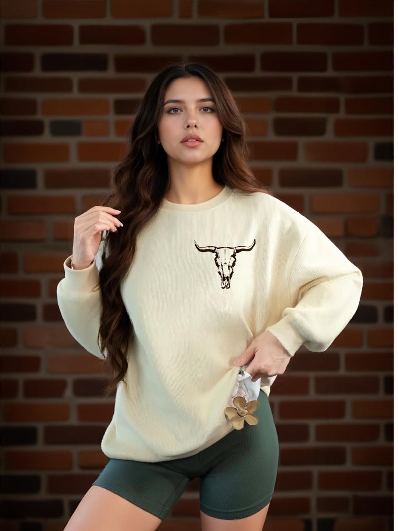 UNIQUEONE Boho Cow Skull Sweatshirt Women Cowgirl Shirt Rodeo Western Country Concert Outfits Nashville Graphic Pullover Tops - Image 2