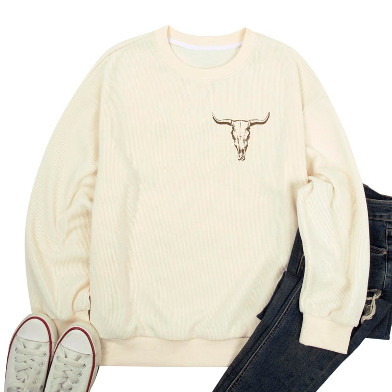 UNIQUEONE Boho Cow Skull Sweatshirt Women Cowgirl Shirt Rodeo Western Country Concert Outfits Nashville Graphic Pullover Tops - Image 5