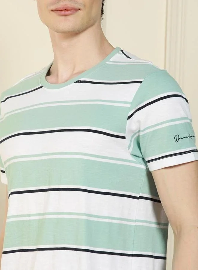 Dennis Lingo Dennis lingo Men Green Striped Crew Neck T-Shirt