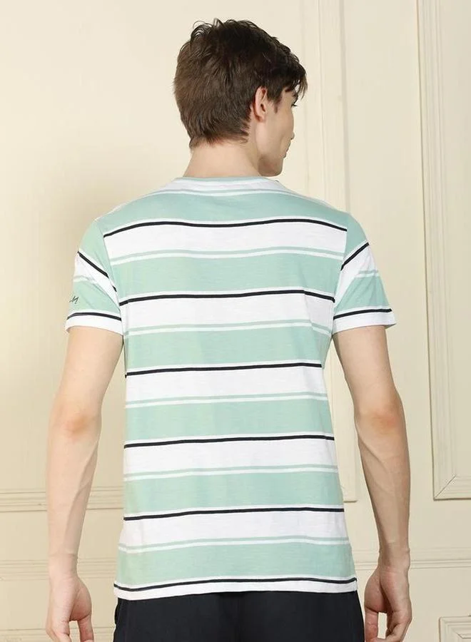 Dennis Lingo Dennis lingo Men Green Striped Crew Neck T-Shirt