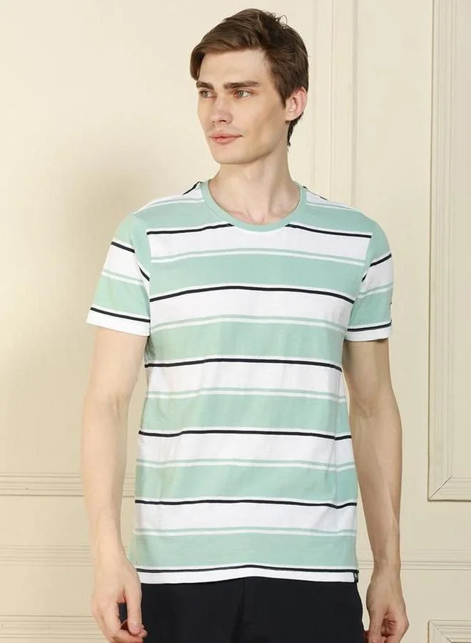 Dennis Lingo Dennis lingo Men Green Striped Crew Neck T-Shirt