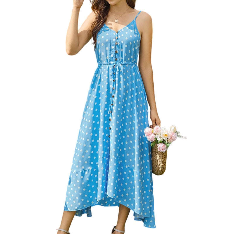BROVAVE Tropical Summer Dresses for Women: Rayon Fabric 20% Increased Breathability - 2026 Spaghetti Sundress for Wedding Sky Blue - Image 1