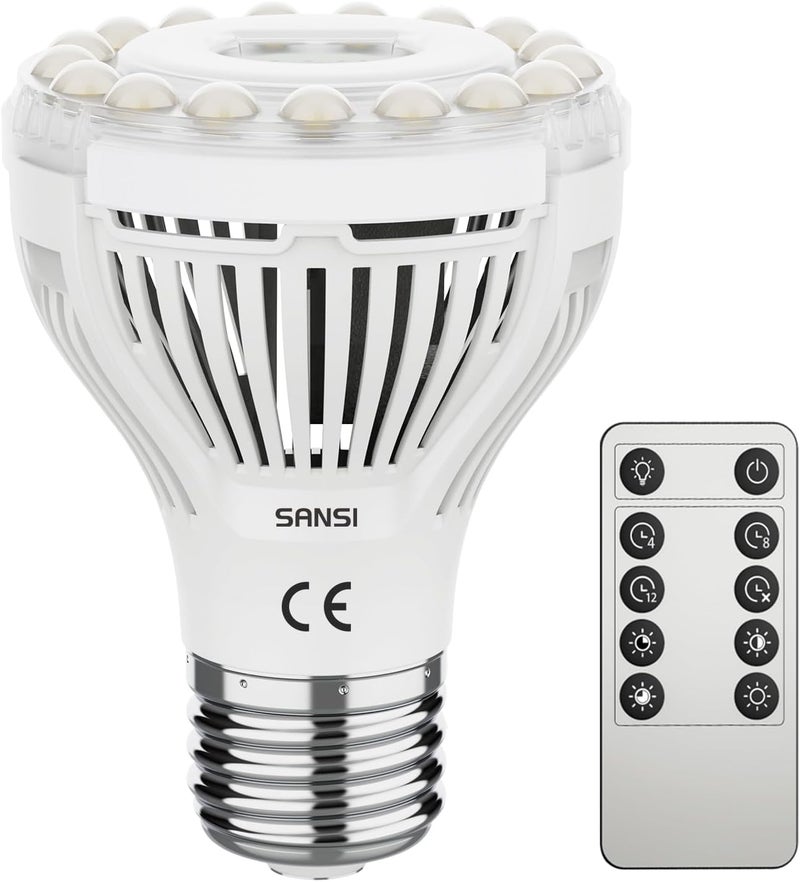 سانسي مصباح نباتي LED قابل للتعتيم بقوة 4.5 واط من للنباتات الداخلية، مكافئ 30 واط E27 مع جهاز تحكم عن بعد، مؤقت 4/8/12 ساعة، 4 مستويات سطوع، 4000 كلفن مع عدسة بصرية - Image 1