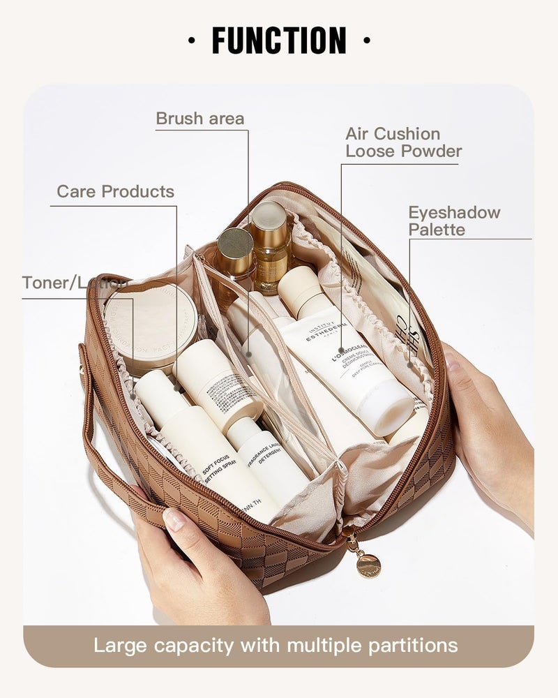 EACHY Travel Makeup Bag,Large Capacity Cosmetic Bags for Women,Waterproof Portable Pouch Open Flat Toiletry Bag Pattern Makeup Bag - Image 2