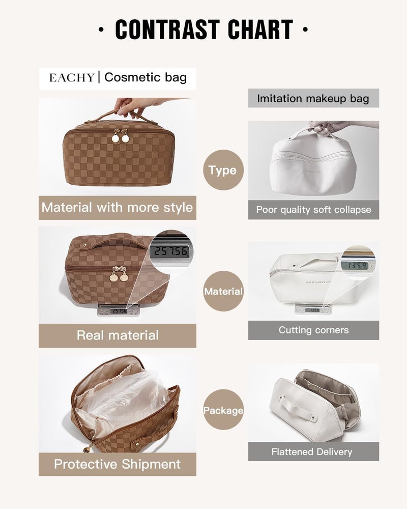 EACHY Travel Makeup Bag,Large Capacity Cosmetic Bags for Women,Waterproof Portable Pouch Open Flat Toiletry Bag Pattern Makeup Bag - Image 4