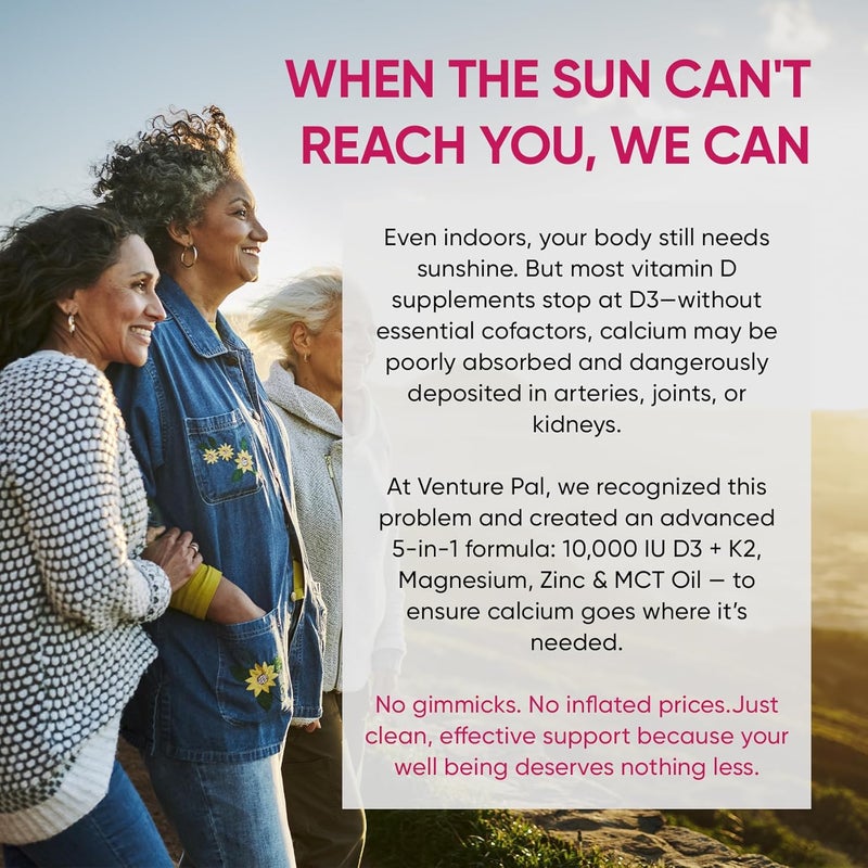 Venture Pal 5in1 Vitamin D3 10000 IU  K2 as MK7 200mcg with Magnesium MCT Oil Zinc SugarFree Vitamin D Liquid Maximum Absorption for Bone Mood  Immune Health  2 FL OZ 60 Days - Image 5