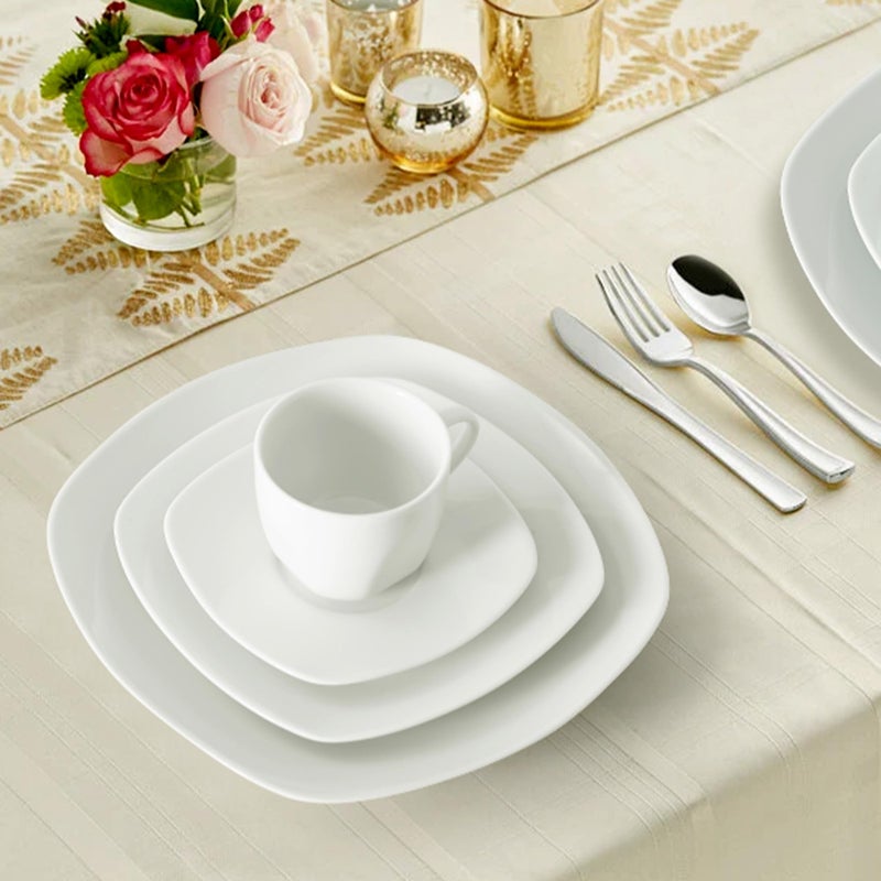 fMBB 10" Square Dinner Plates Set of 4, White Ceramic Plates for Dinner, Salad, Appetizer & Dessert, Microwave, Dishwasher Safe Dinnerware for Kitchen, Perfect for Party Wedding Birthday & Christmas Dishes - Image 4