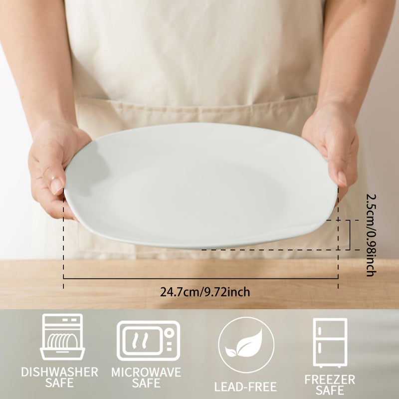 fMBB 10" Square Dinner Plates Set of 4, White Ceramic Plates for Dinner, Salad, Appetizer & Dessert, Microwave, Dishwasher Safe Dinnerware for Kitchen, Perfect for Party Wedding Birthday & Christmas Dishes - Image 3