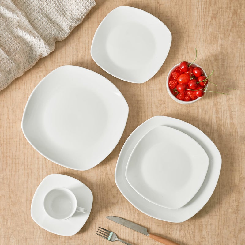 fMBB 10" Square Dinner Plates Set of 4, White Ceramic Plates for Dinner, Salad, Appetizer & Dessert, Microwave, Dishwasher Safe Dinnerware for Kitchen, Perfect for Party Wedding Birthday & Christmas Dishes - Image 5
