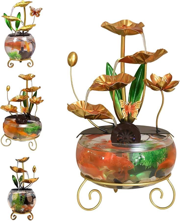 زخرفة فاخرة إبداعية على شكل وعاء لوتس للأسماك مع نافورة مائية زخرفية بأوراق اللوتس للمنزل أو المكتب أو الحديقة اللون C - Image 1