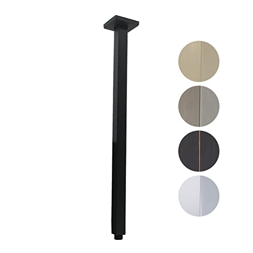 Drettyer Shower Arm with Flange 24 Inches Ceiling Mount Square Straight Extender Extension Pipe Replacement, Extra Long Shower Arm For Fixed Rain Shower Head or High Ceiling, Matte Black - Image 1