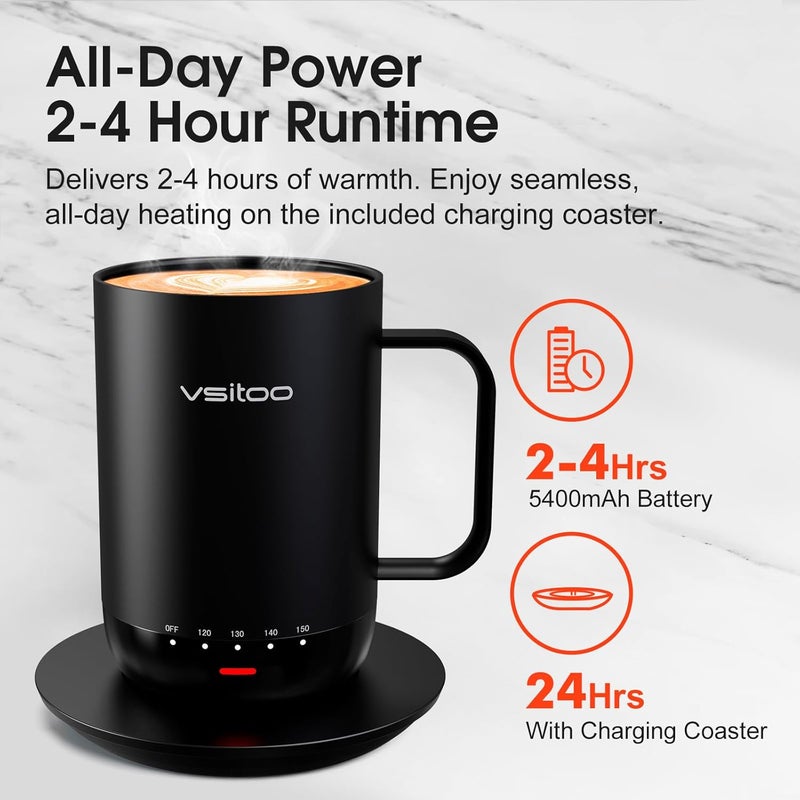vsitoo S3 Pro 16oz Smart Self Heating Coffee Mug,Heated Coffee Mug with Auto-Sensing AI Heats Drinks to 120-150°F Hands-Free.Perfect for Home/Office, fo Men/Women, Black - Image 3