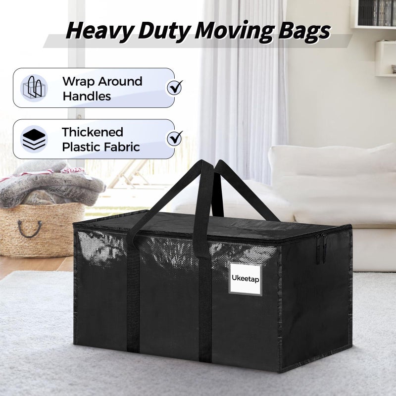 ukeetap 8 Pack Extra Large Heavy Duty Moving Bags, Black Storage Bins with Lids, Reinforced Handles & Heavy-Duty Zippers Moving Boxes Storage Bags Totes for Clothes Packing, Dorms, College Supplies, Black - Image 4