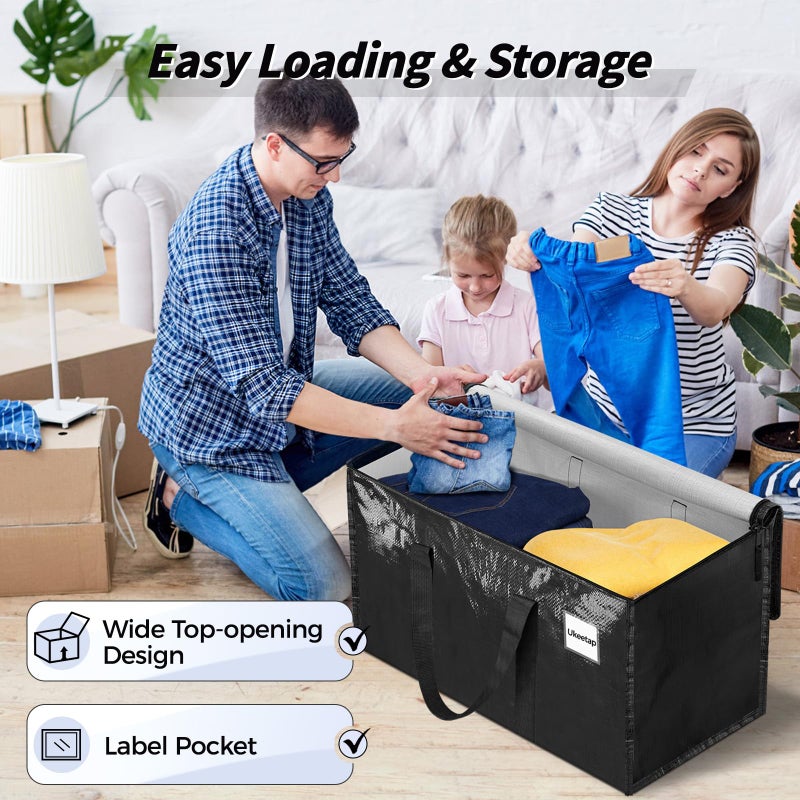 ukeetap 8 Pack Extra Large Heavy Duty Moving Bags, Black Storage Bins with Lids, Reinforced Handles & Heavy-Duty Zippers Moving Boxes Storage Bags Totes for Clothes Packing, Dorms, College Supplies, Black - Image 5