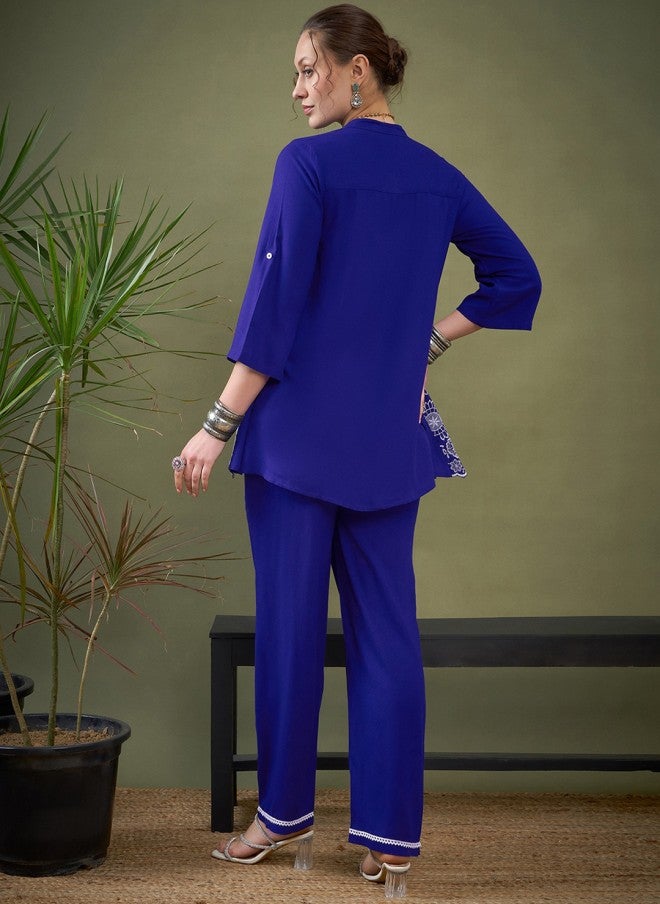 ساسافراس قميص مطرز أزرق مع بالازو للنساء - Image 5