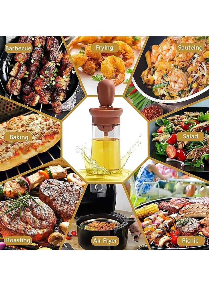 فيو VIO® 1 عبوة زجاجة زيت زجاجية سميكة مانعة للتسرب مع موزع زيت قياس وفرشاة دهن جرة تخزين حاوية تخزين الزيت 2 في 1 مع فرشاة سيليكون للطبخ في المطبخ القلي الخبز شواء شواء مقلاة هوائية فطيرة 180 مل  - Image 3