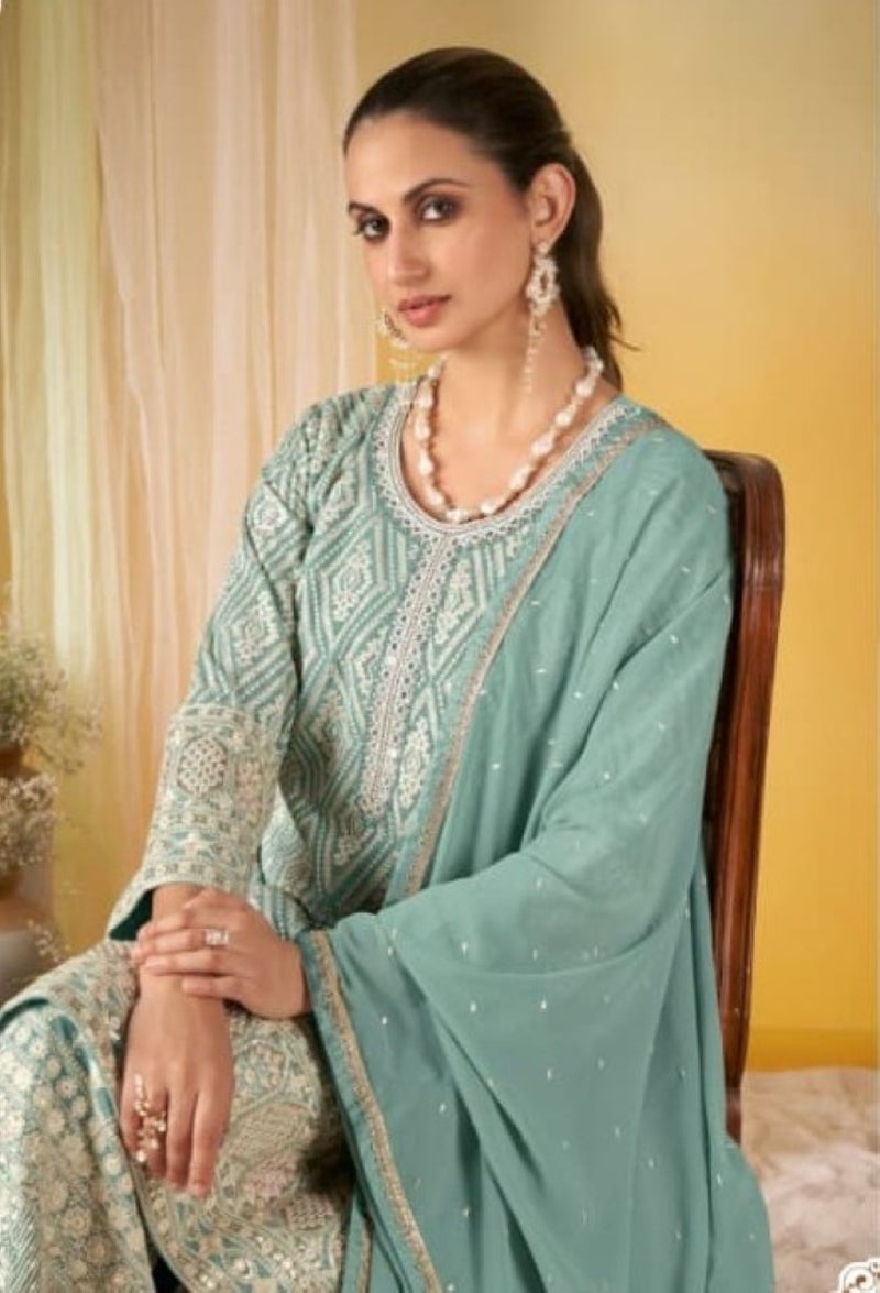 ANAITA Sky Blue Georgette Free Size Stitched Suit with Embroidery & Sequence Work - Image 2