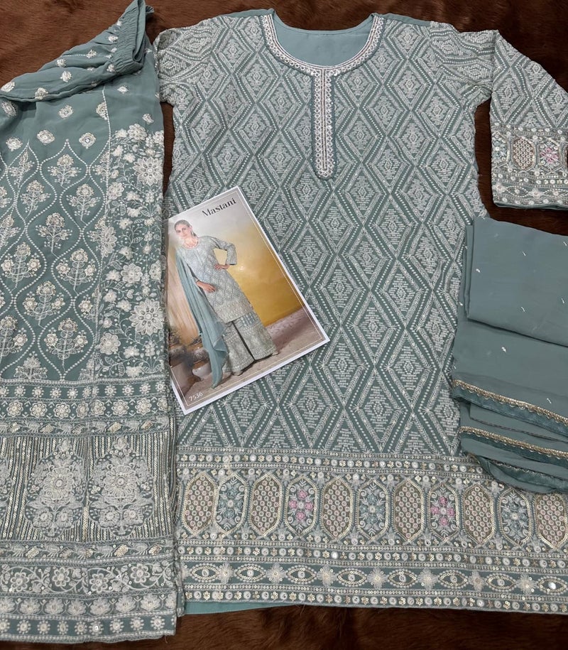 ANAITA Sky Blue Georgette Free Size Stitched Suit with Embroidery & Sequence Work - Image 3