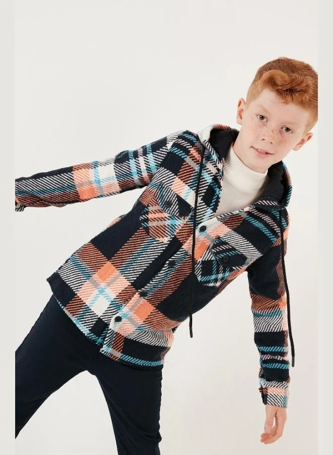 Lela Lela Hooded Double Pocket Plaid Winter Lumberjack Shirt Boy's SHIRT CF24W81781