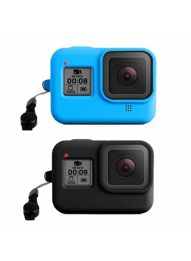 Lupholue Silicone Protective Housing Rubber Case Cover with Lanyard, Glass Screen Protector Film Compatible with GoPro Hero 8 (Black & Blue) - Image 1