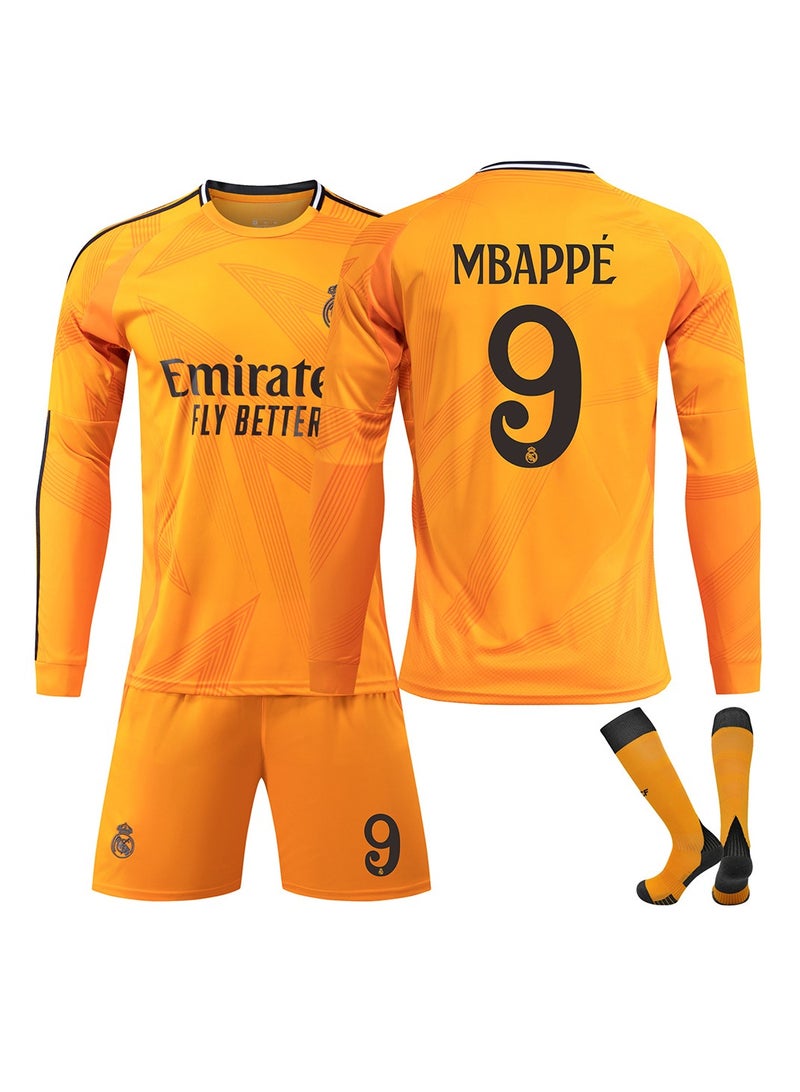 General 24-25 Real Madrid away long sleeve Kylian Mbappe #9 Soccer Training Jersey Jersey 2pcs Long, Soccer Jersey Tracksuit Set, Soccer Jersey/Pants Socks Kids Size and Adult Size  - Image 1