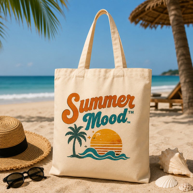Canvas Tote Bag for Women, "Summer Mood" Retro Sunset Print, Reusable Eco-Friendly Shoulder Shopper Bag for Beach, Shopping & Daily Use, Large 30x40 cm - Image 2